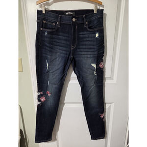 Express Blue Floral Embroidered Mid Rise Stretch Denim Leggings SIZE 10R